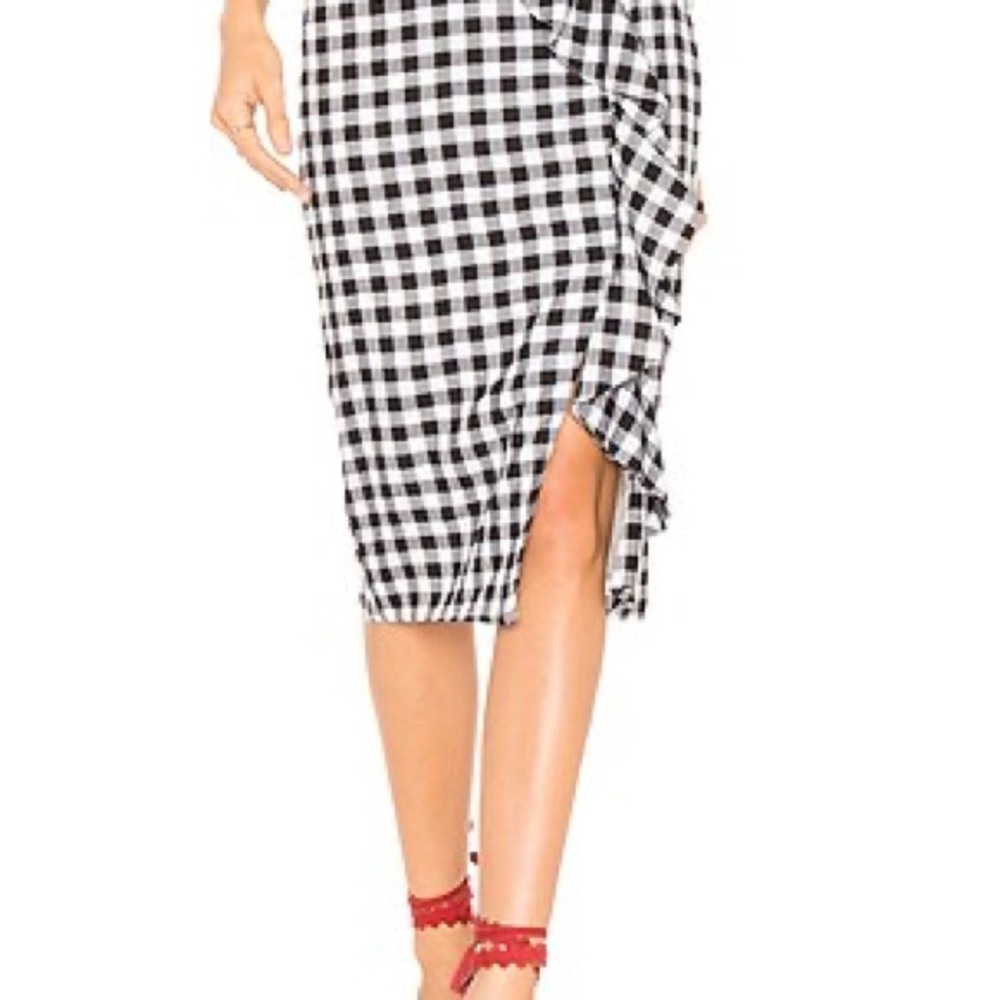 MAJORELLE Black & White Gingham Ruffle Wrap Skirt – Size Small